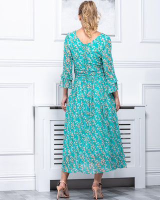 Sample Sale - Long Sleeve Maxi Dress, Turquoise Floral