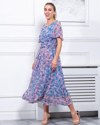 Sample Sale - Angel Sleeve Maxi Dress, Blue Floral