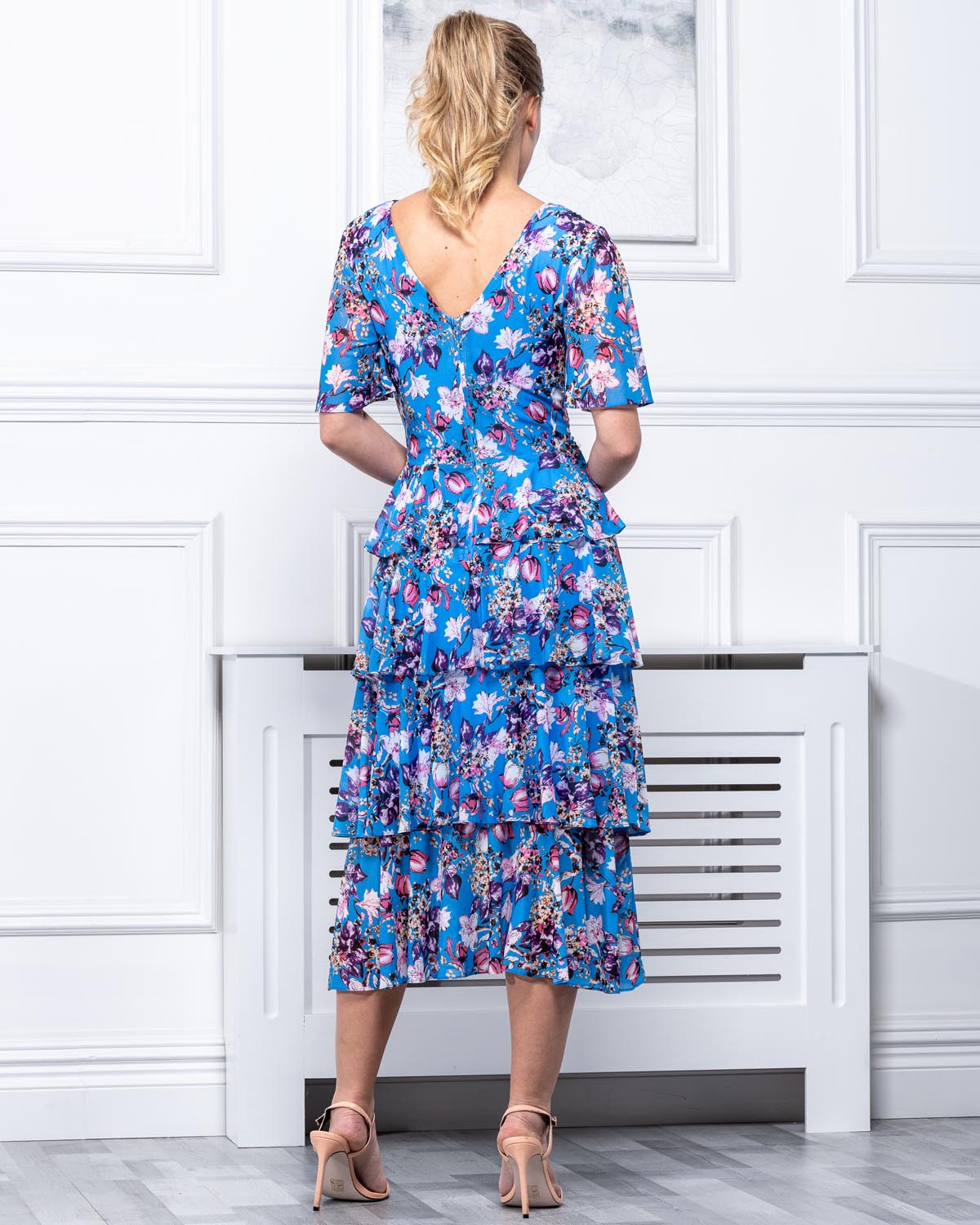 V neck floral midi hot sale dress