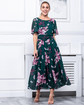 Sample Sale - Floral Midi Dress, Green Floral