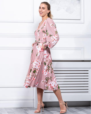 Sample Sale - Long Sleeve V-Neck Midi Dress, Dusty Pink