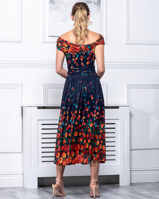 Sample Sale - Off The Shoulder Midi Dress, Navy Floral