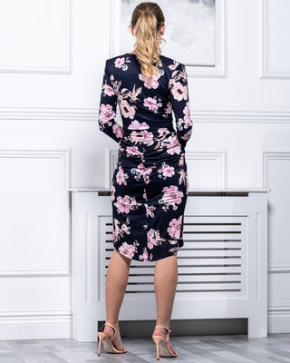 Sample Sale - Long Sleeve Midi Dress, Navy Floral