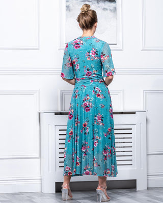 Sample Sale - Key Hole Midi Dress, Blue Floral