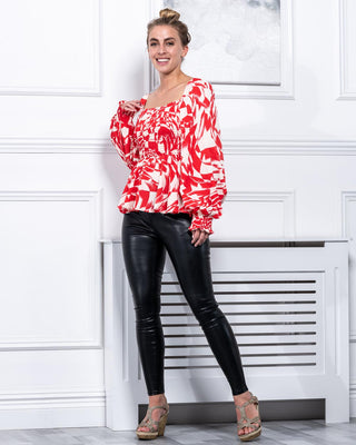 Sample Sale - Square Neck Blouse, Red Abstract