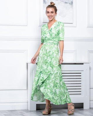Sample Sale - Wrap Front Maxi Dress, Green Floral