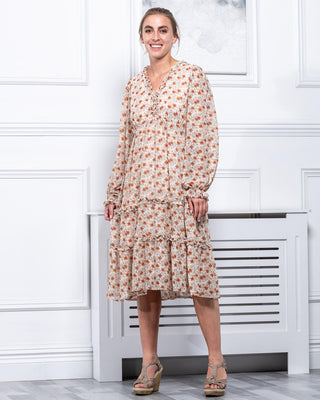 Sample Sale - Long Sleeve Tiered Dress, Beige Floral