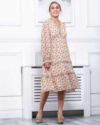 Sample Sale - Long Sleeve Tiered Dress, Beige Floral