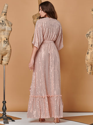 Sample Sale - Sequin Wrap Maxi Dress, Rose Gold