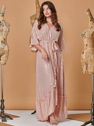 Sample Sale - Sequin Wrap Maxi Dress, Rose Gold