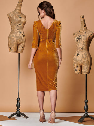 Sample Sale - Velvet Bodycon Dress, Mustard