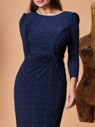 Sample Sale - 3/4 Sleeve Bodycon Dress, Navy Spot