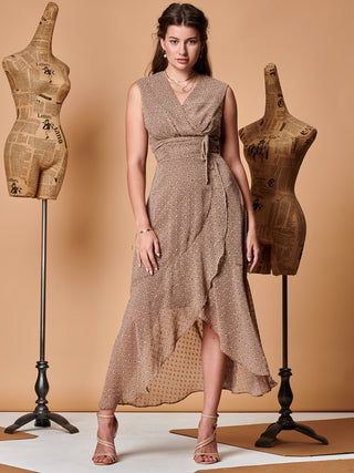 Sample Sale - Sleeveless Front Wrap Maxi Dress, Multi