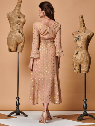 Sample Sale - Front Wrap Midi Dress, Gold