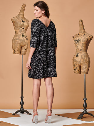 Sample Sale - Relaxed Fit Mini Dress, Black Pattern