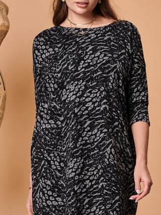 Sample Sale - Relaxed Fit Mini Dress, Black Pattern