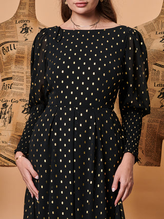 Sample Sale - Long Sleeve Midi Dress, Black Spot