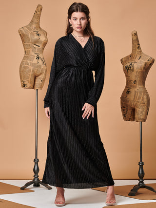 Sample Sale - Long Sleeve Wrap Front Maxi Dress, Black