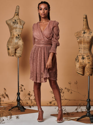 Sample Sale - Long Sleeve Wrap Midi Dress, Blush Gold