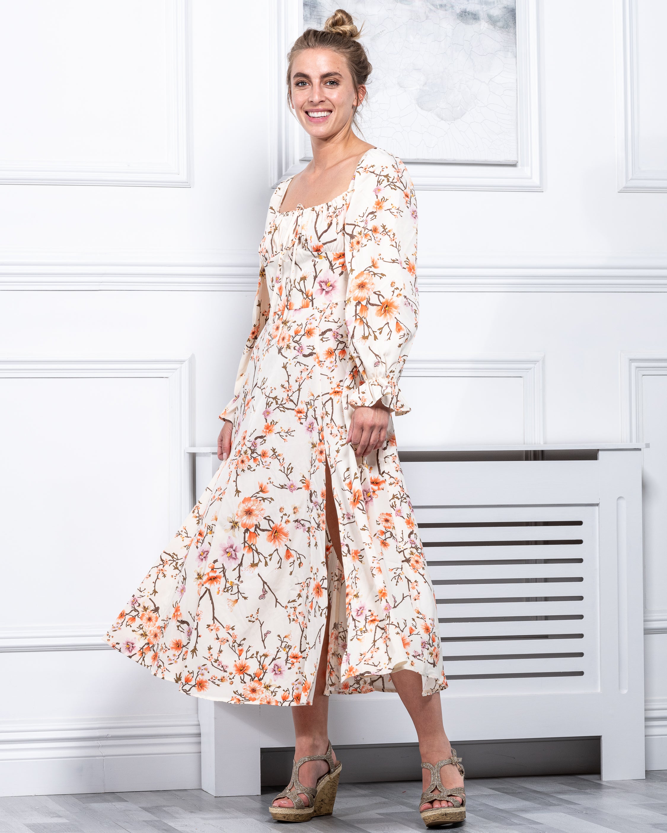 Cream floral outlet dress