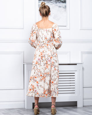Sample Sale - Long Sleeve Floral Midi Dress, Cream Floral