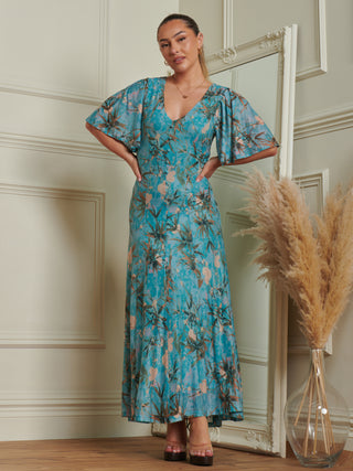 Sample Sale - Mesh Maxi Dress, Turquoise Floral