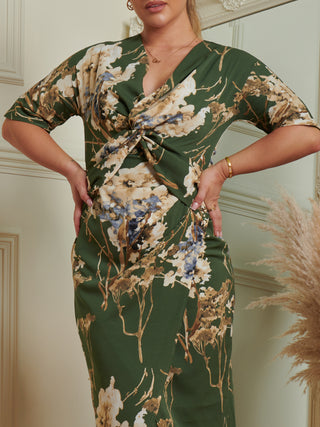 Sample Sale - Cross Body Split Hem Dress, Green Floral