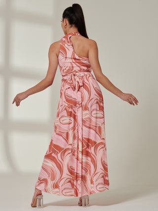 Sample Sale - Self Tie V-neck Maxi Dress, Pink Multi