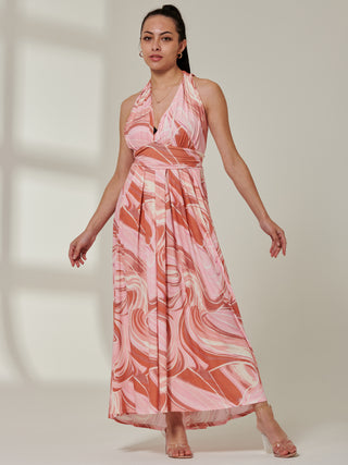 Sample Sale - Self Tie V-neck Maxi Dress, Pink Multi