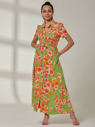 Sample Sale - Floral Print Button Dress, Multi