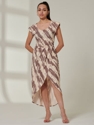 Sample Sale - Sleeveless Front Slit Midi Dress, Cream Multi