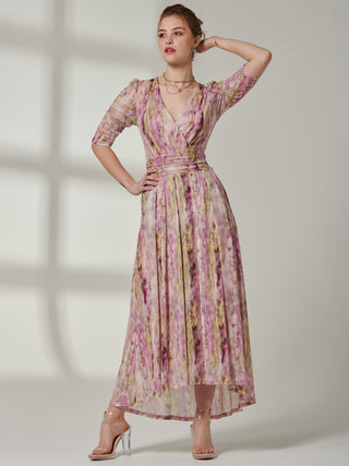 Sample Sale - Abstract Mesh Maxi Dress, Pink Multi