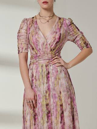 Sample Sale - Abstract Mesh Maxi Dress, Pink Multi