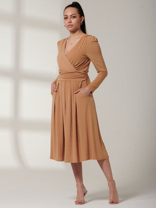 Sample Size - Self Tie Waist Maxi Dress, Tan Brown