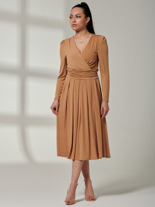 Sample Size - Self Tie Waist Maxi Dress, Tan Brown