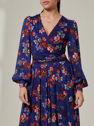 Sample Sale - Lace Floral Print Maxi Dress, Blue Floral