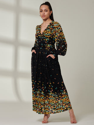 Sample Sale - Lace Floral Print Maxi Dress, Black Floral