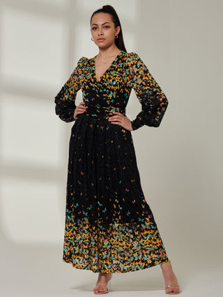 Sample Sale - Lace Floral Print Maxi Dress, Black Floral