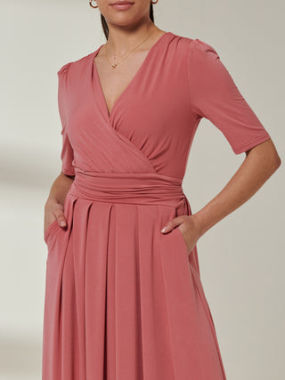 Sample Sale - Self Tie Waist Jersey Dress, Coral Pink