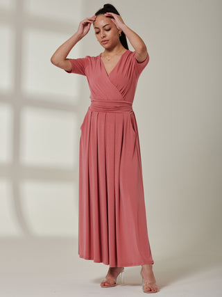 Sample Sale - Self Tie Waist Jersey Dress, Coral Pink