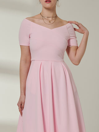 Sample Sale - Plain Short Sleeve Midi Dress, Pink