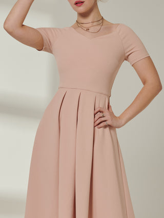 Sample Sale - Plain Short Sleeve Midi Dress, Dusty Pink