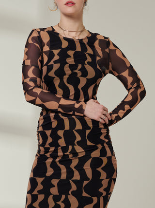 Sample Sale - Pattern Mesh Bodycon Dress, Brown Pattern