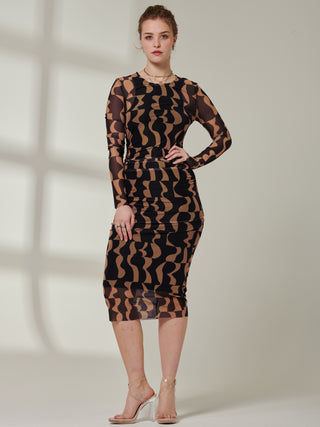 Sample Sale - Pattern Mesh Bodycon Dress, Brown Pattern