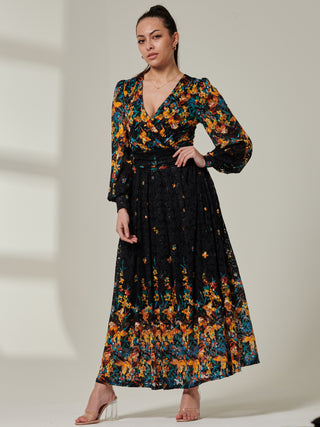 Sample Sale - Lace Floral Print Maxi Dress, Orange Multi