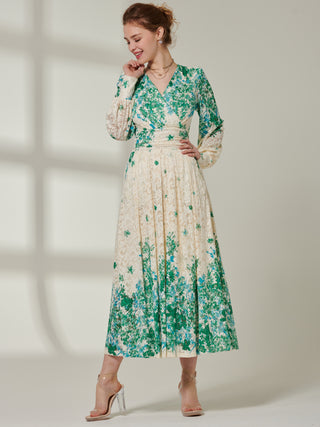 Sample Sale - Long Sleeve Lace Floral Print Dress, Green Floral
