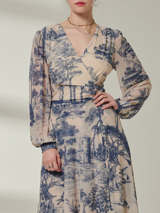 Sample Sale - Long Sleeve Printed Mesh Dress, Cream