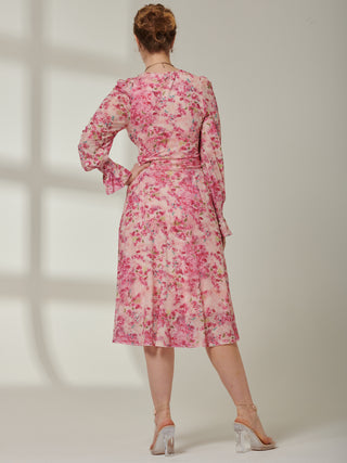 Sample Sale - Long Sleeve Floral Midi Dress, Pink Floral