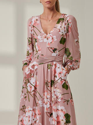 Sample Sale - V-Neck Floral Midi Dress, Pink