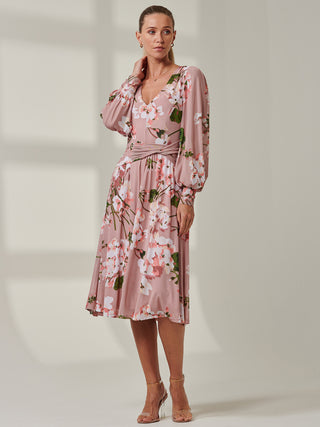 Sample Sale - V-Neck Floral Midi Dress, Pink